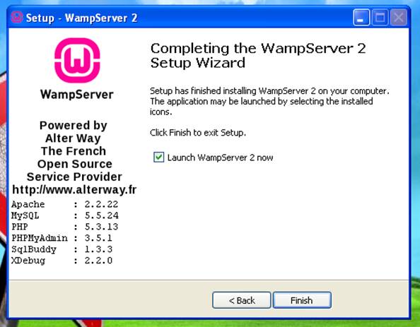 Završetak instalacije WampServer-a